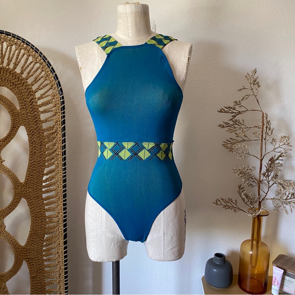 Free People Movement  Argyle Thong Bodysuit Swimsuit
